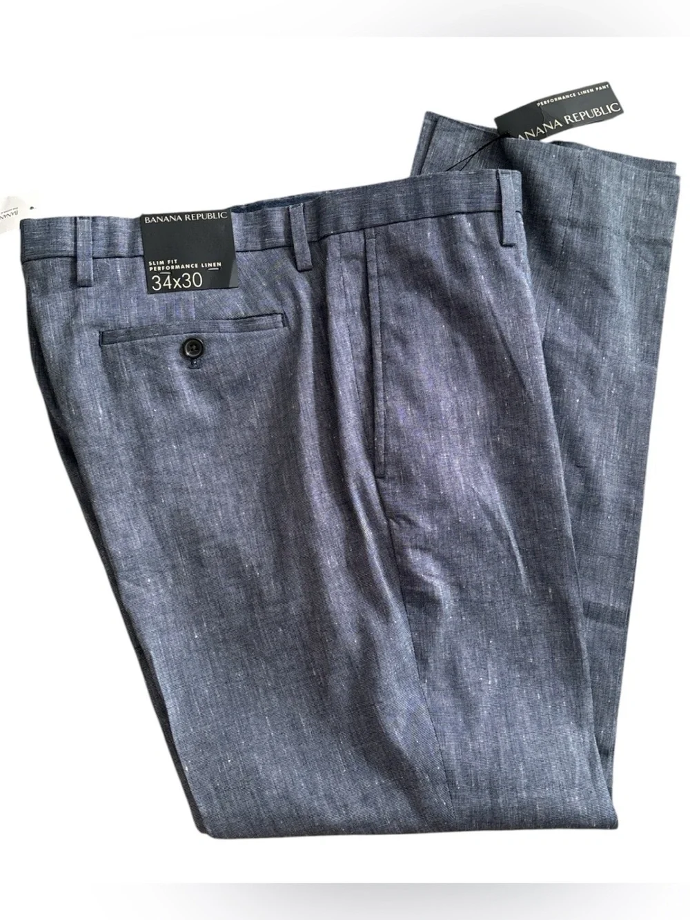 Banana Republic Men’s Blue Performance Linen Blend Pants Basket Weave Blue 34x30